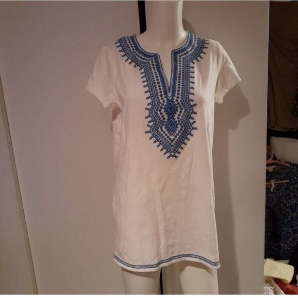 C. Wonder jeans blue cotton knit boho tunic top s embroidered shirt summer blous - Picture 1 of 6